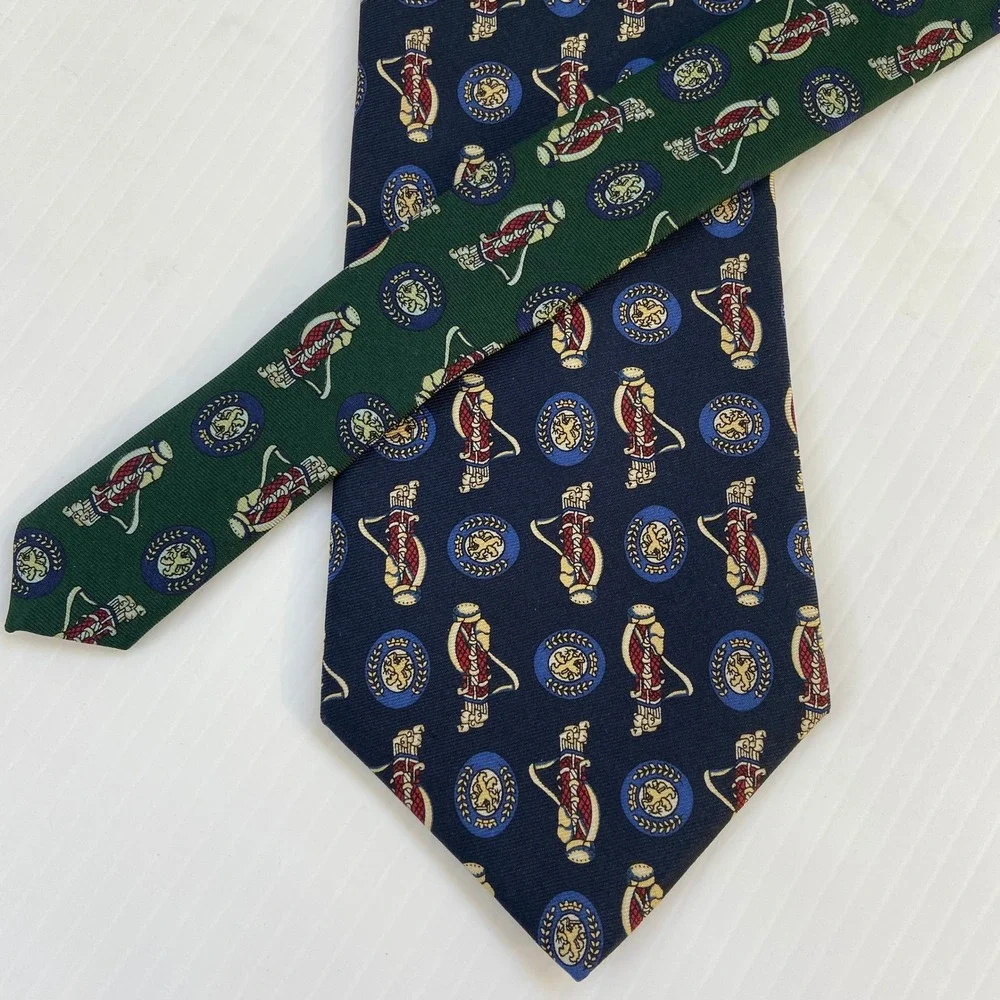 Tommy Hilfiger Navy Blue Green‎ Golf Club Silk Mens Tie